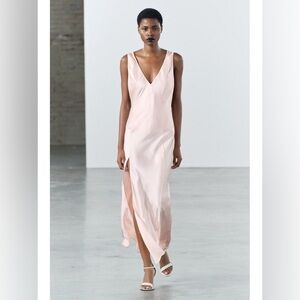 ZARA SATIN OPEN BACK EFFECT DRESS SMALL LIGHT PINK